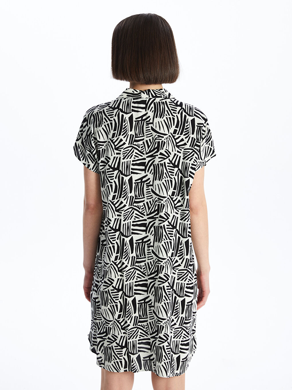 Collared Neck Patterned Short Sleeve Women's Beach Dress -S47256Z8-LQJ