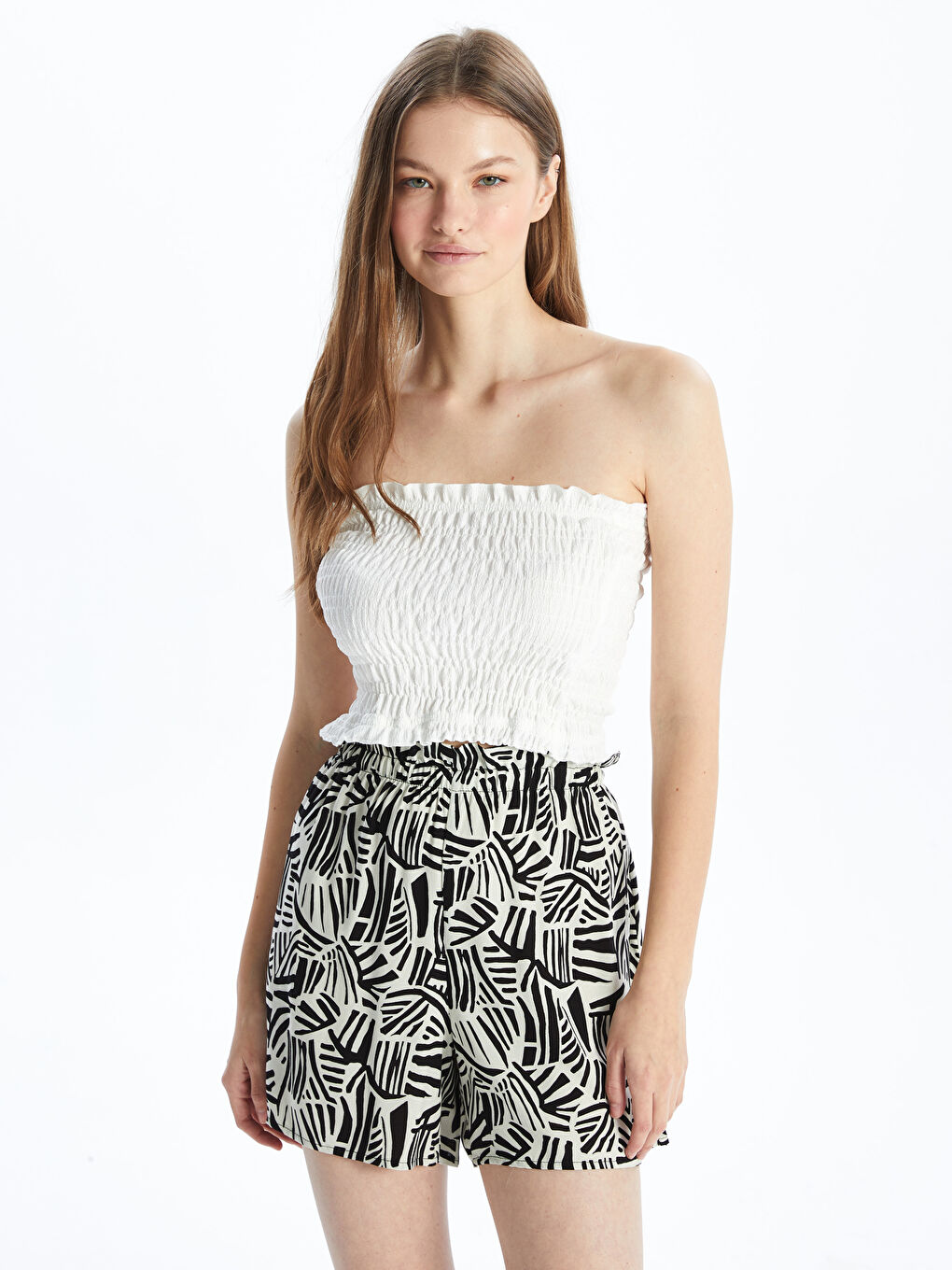 Women's Elastic Waist Patterned  Shorts -S47259Z8-LQJ