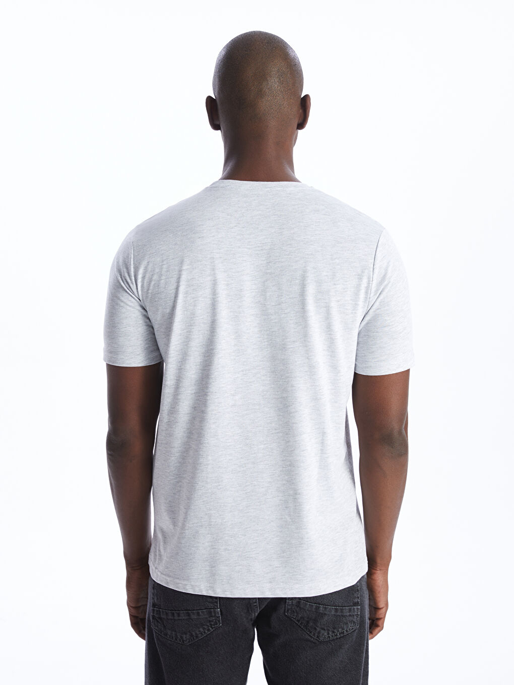 Bej Bisiklet Yaka Kısa Kollu Baskılı Penye Erkek Tişört-4