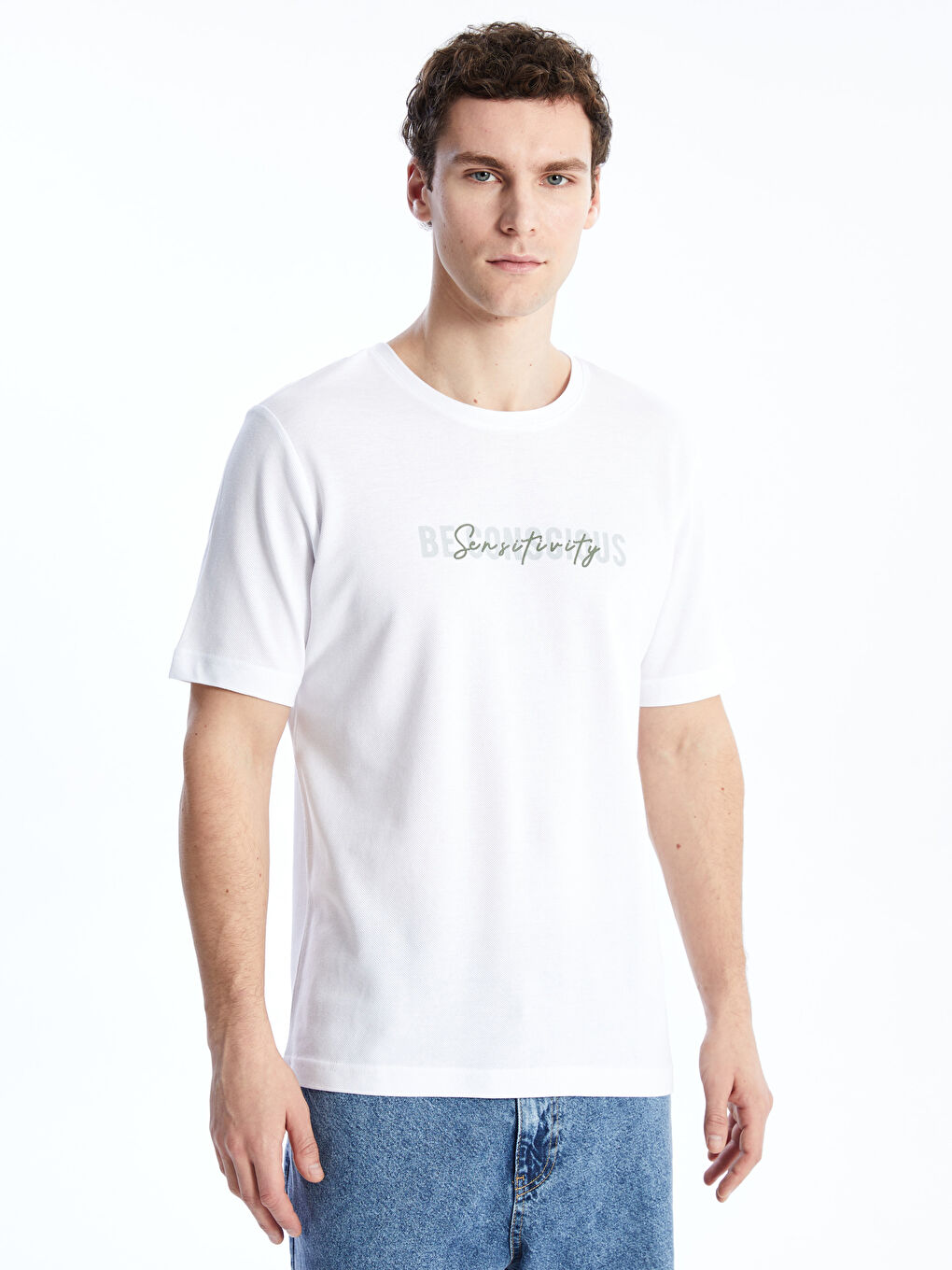 Crew Neck Short Sleeve Printed Piqué Men's T-Shirt -S47268Z8-Q6K