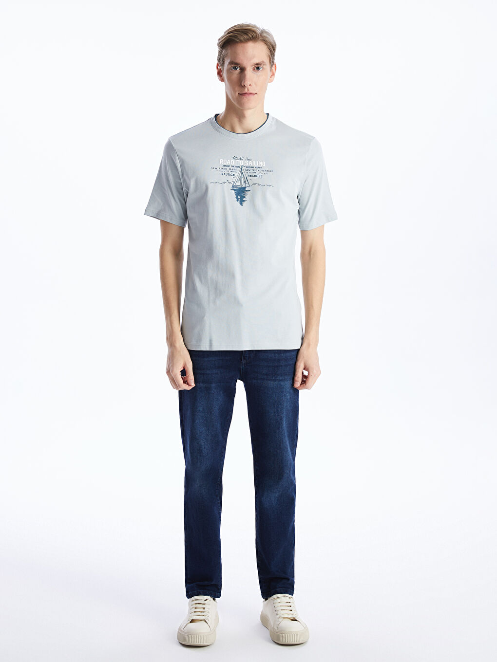 Crew Neck Short Sleeve Printed Combed Cotton Men's T-shirt -S47273Z8-VL4