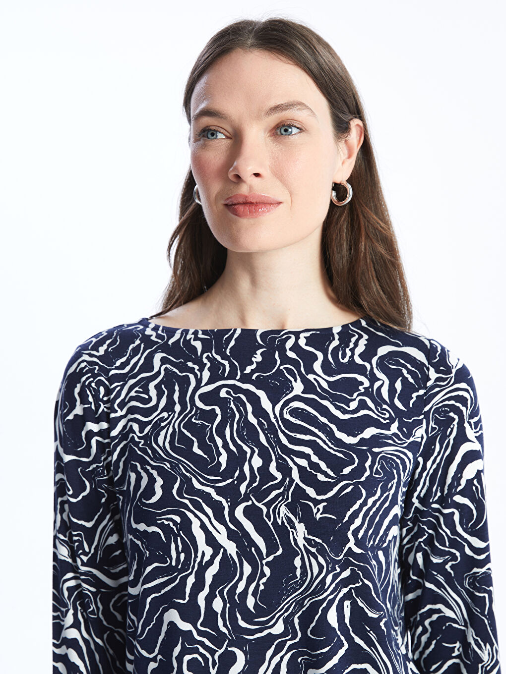 Crew Neck Patterned Long Sleeve Women's Blouse -S47284Z8-LSJ