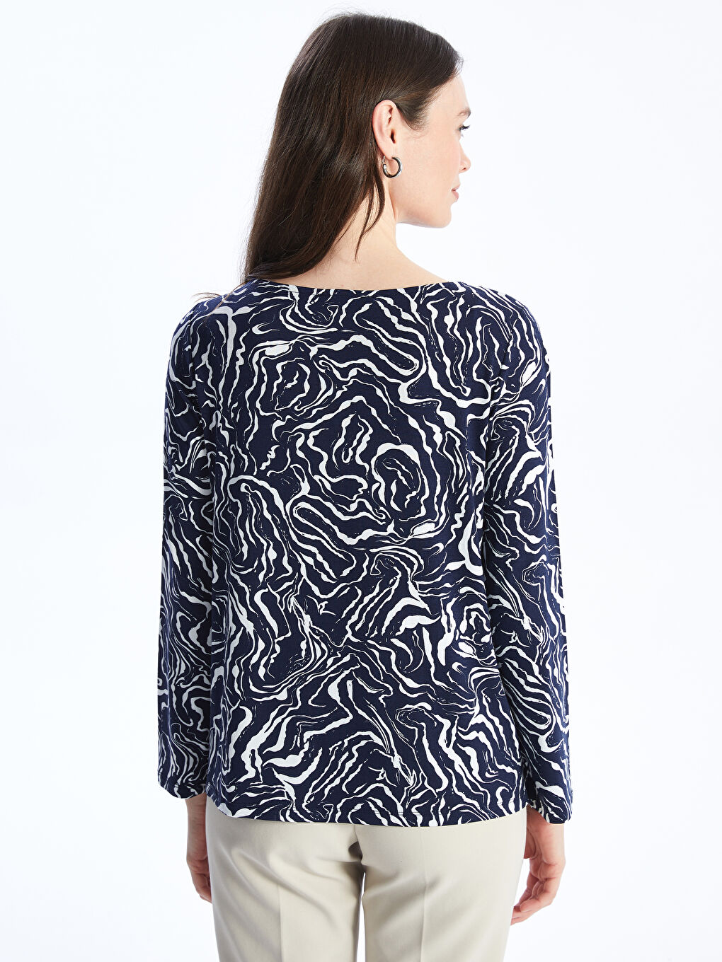 Crew Neck Patterned Long Sleeve Women's Blouse -S47284Z8-LSJ