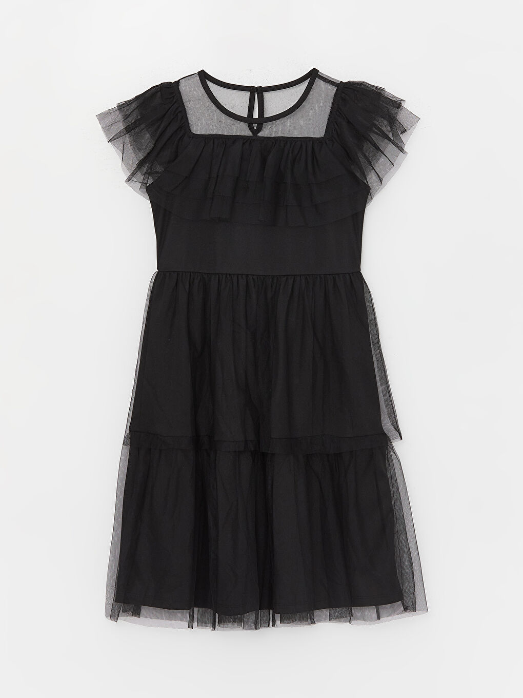 Crew Neck Short Sleeve Girls' Tulle Dress -S47309Z4-CVL