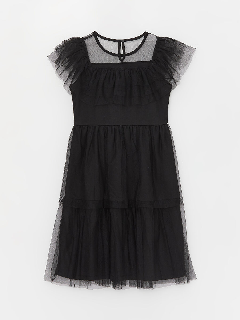 Crew Neck Short Sleeve Girls' Tulle Dress -S47309Z4-CVL