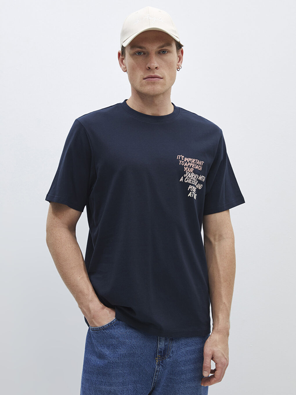 Crew Neck Short Sleeve Printed Combed Cotton Men's T-shirt -S47353Z8-HRZ