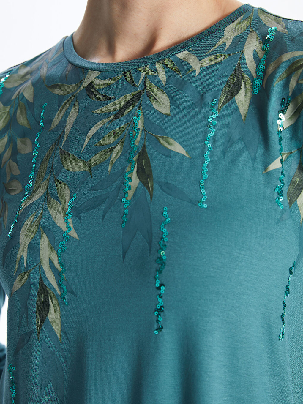 Crew Neck Patterned Long Sleeve Women's Blouse -S47359Z8-H8K