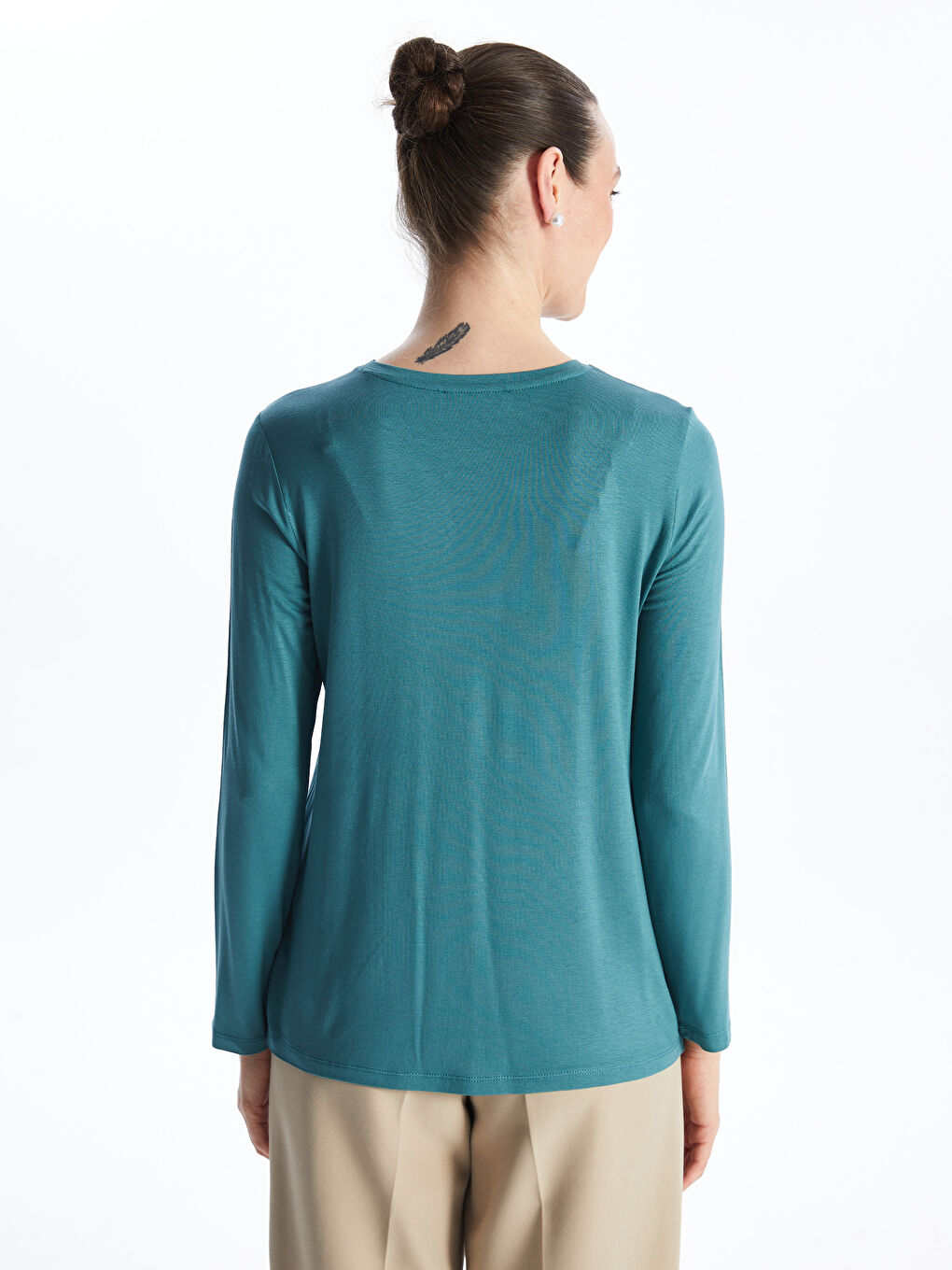 Crew Neck Patterned Long Sleeve Women's Blouse -S47359Z8-H8K