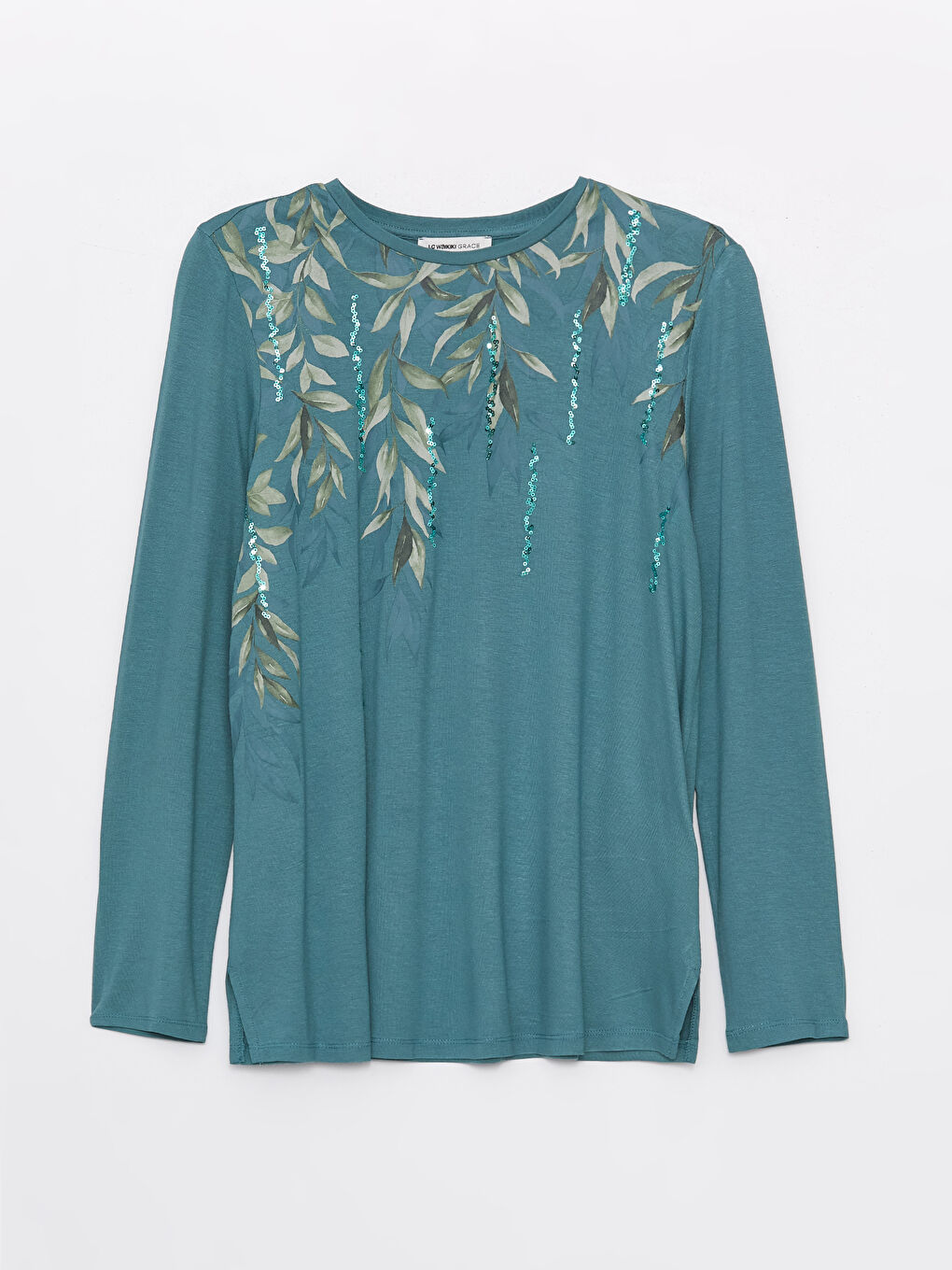 Crew Neck Patterned Long Sleeve Women's Blouse -S47359Z8-H8K