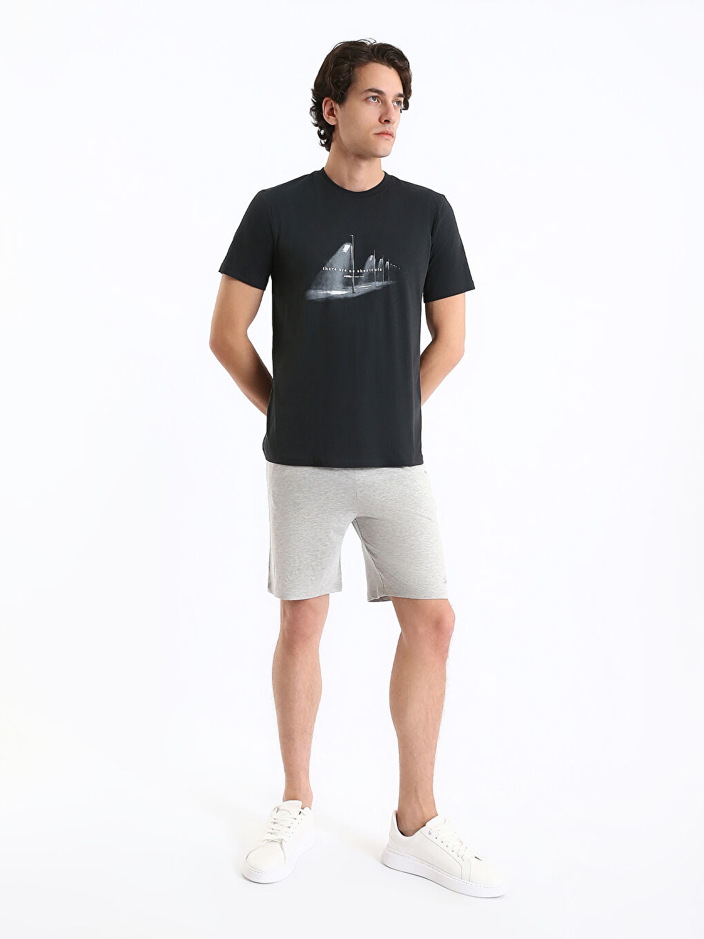 Antrasit Bisiklet Yaka Kısa Kollu Baskılı Penye Erkek Tişört-2