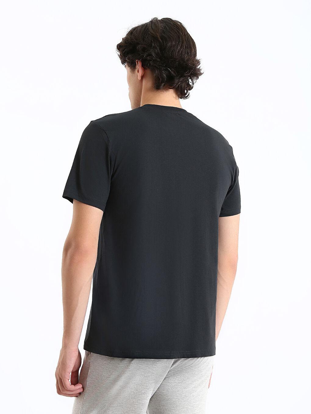 Antrasit Bisiklet Yaka Kısa Kollu Baskılı Penye Erkek Tişört-8