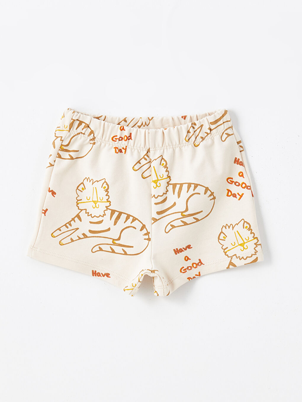 Ekru Beli Lastikli Baskılı Erkek Bebek Şort
