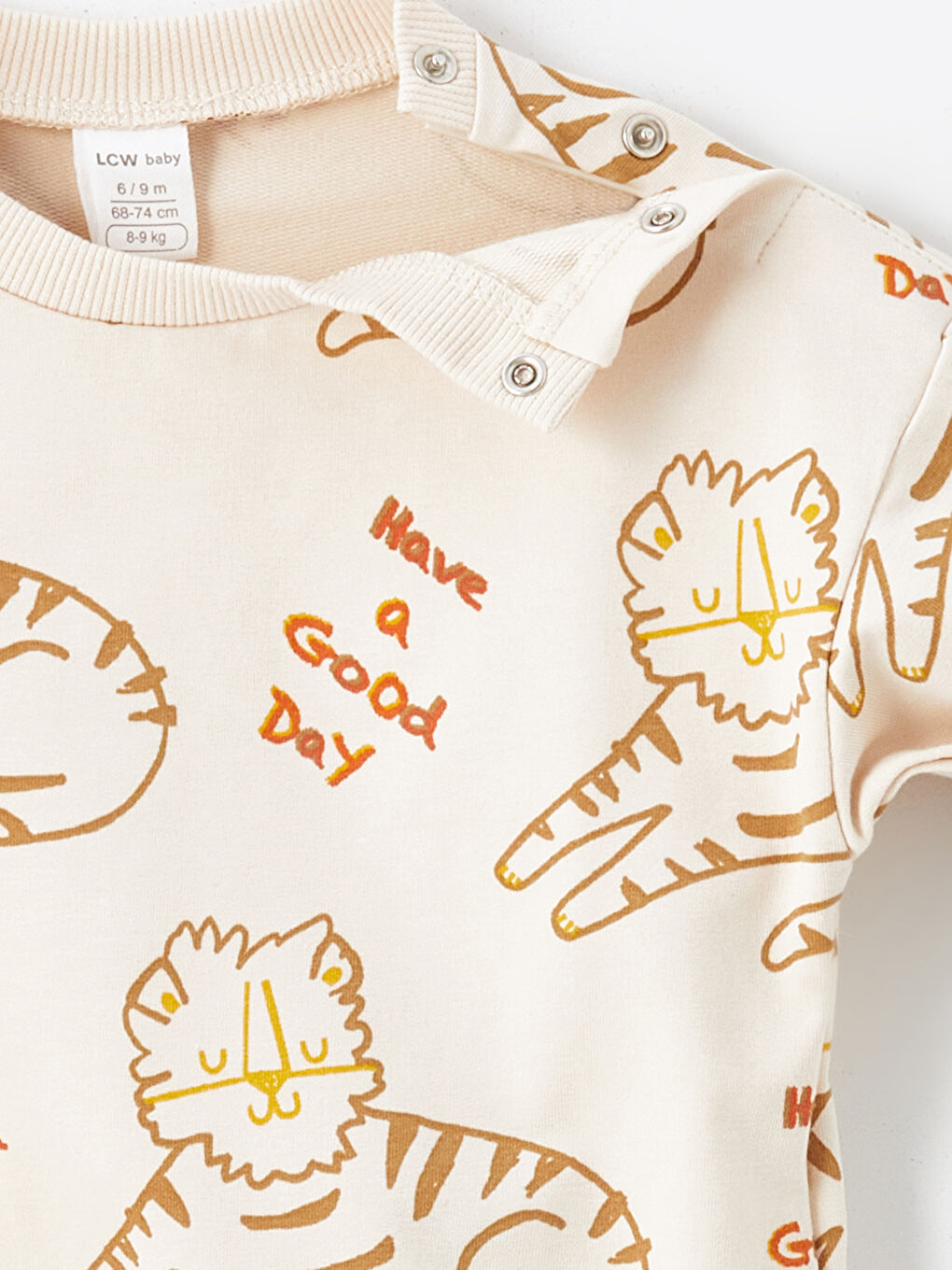 Ekru Sevimli Kedi Baskılı Erkek Bebek Sweatshirt-1