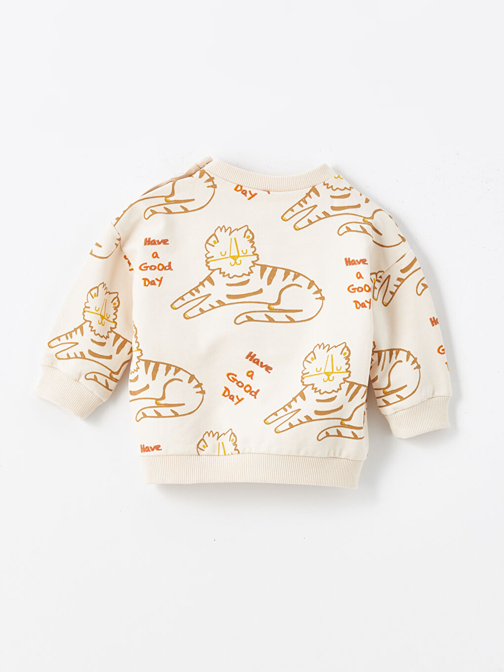 Ekru Sevimli Kedi Baskılı Erkek Bebek Sweatshirt-3