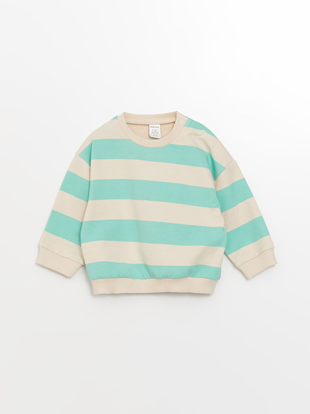 Ekru Bisiklet Yaka Çizgili Erkek Bebek Sweatshirt