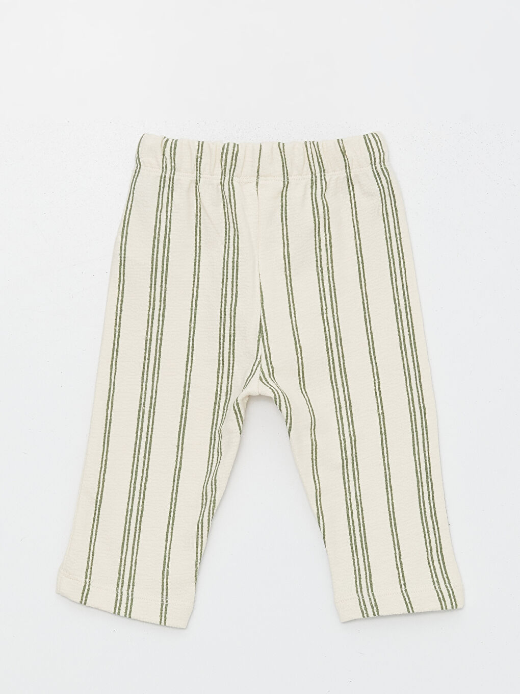 Ekru Beli Lastikli Çizgili Erkek Bebek Pantolon-1