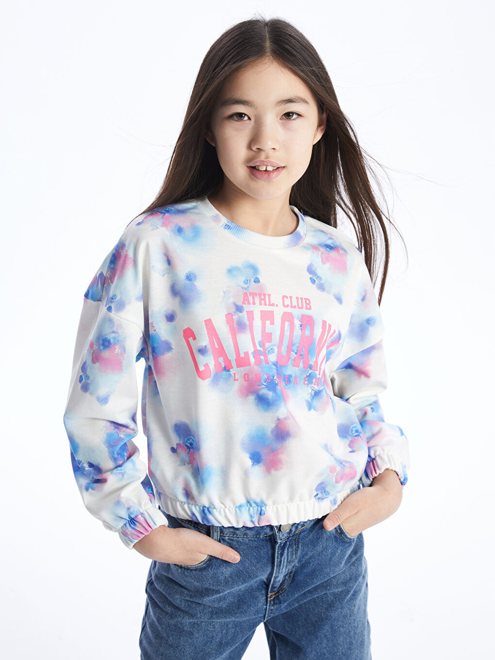 LCW Kids Karışık Baskılı Bisiklet Yaka Baskılı Uzun Kollu Kız Çocuk Sweatshirt