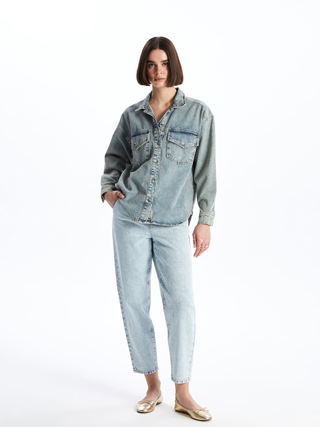 Elasticated Waist Mom Fit Women's Jeans -S47510Z8-311