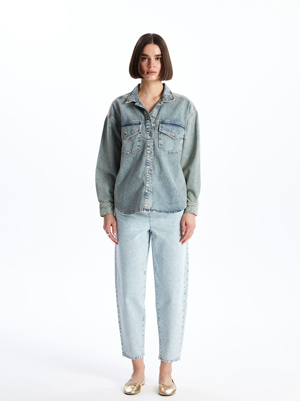 Elasticated Waist Mom Fit Women's Jeans -S47510Z8-311