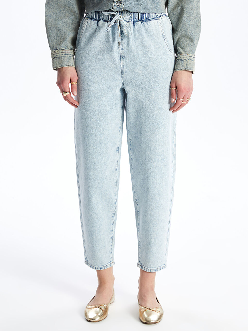 Elasticated Waist Mom Fit Women's Jeans -S47510Z8-311
