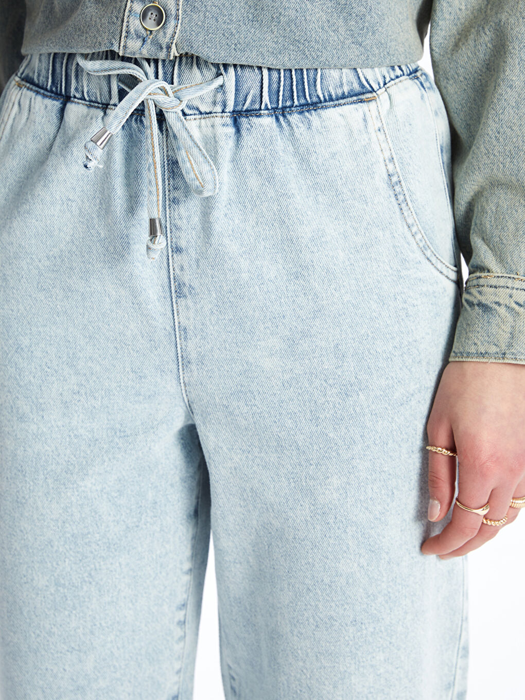 Elasticated Waist Mom Fit Women's Jeans -S47510Z8-311