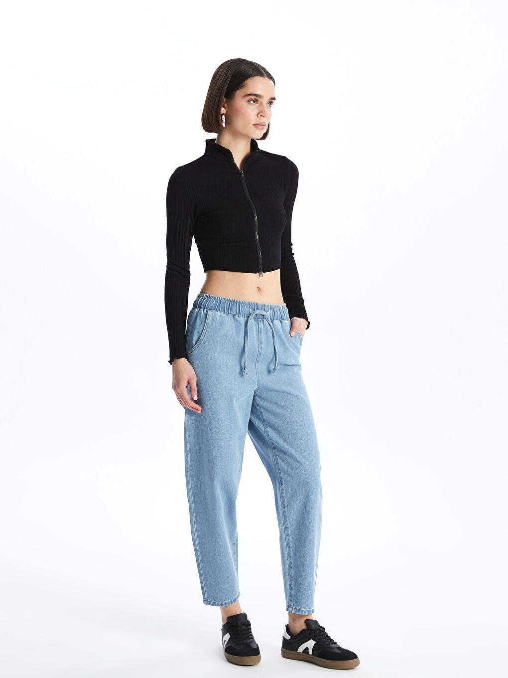 Elasticated Waist Mom Fit Women's Jeans -S47511Z8-507