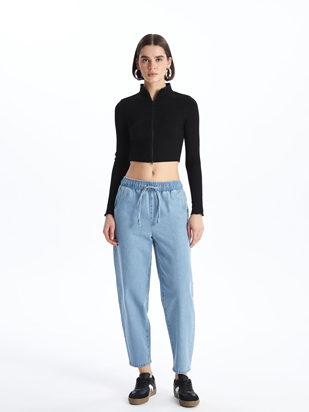Elasticated Waist Mom Fit Women's Jeans -S47511Z8-507