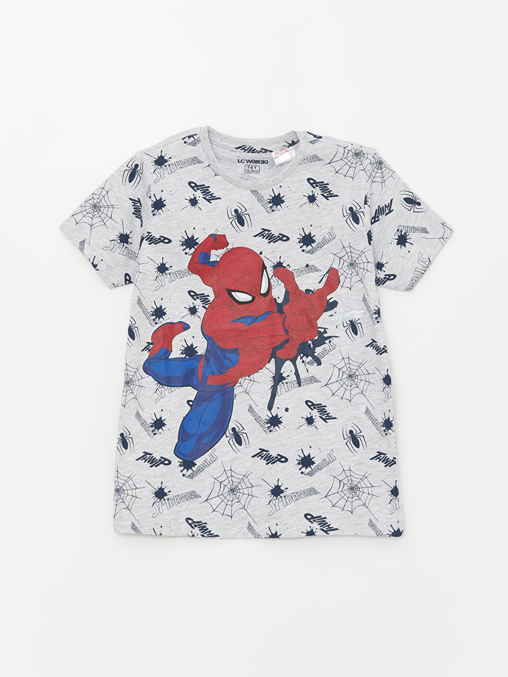 LCW Kids Gri Melanj Baskılı Bisiklet Yaka Spiderman Baskılı Kısa Kollu Erkek Çocuk Şortlu Pijama Takımı - 1