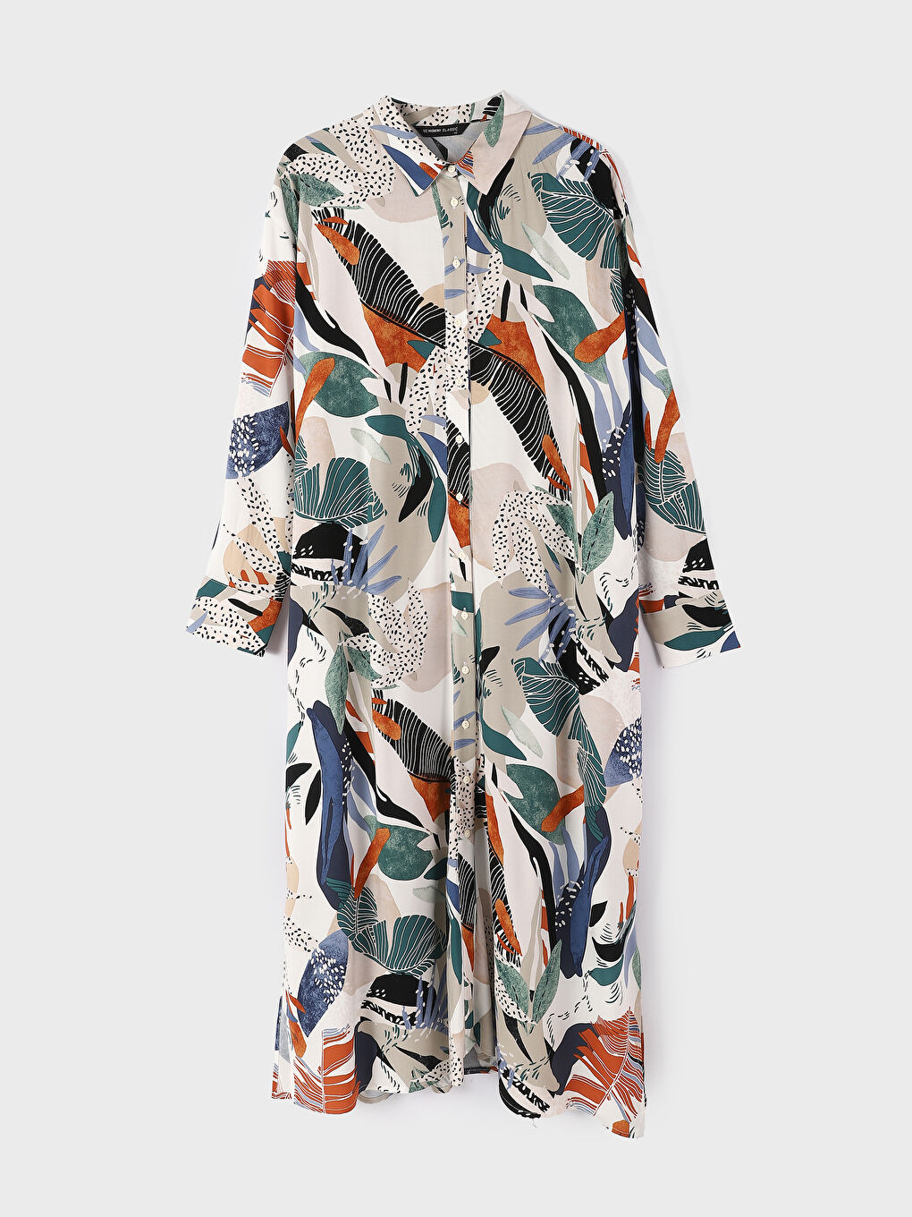 Collared Neck Patterned Long Sleeve Women's Dress
