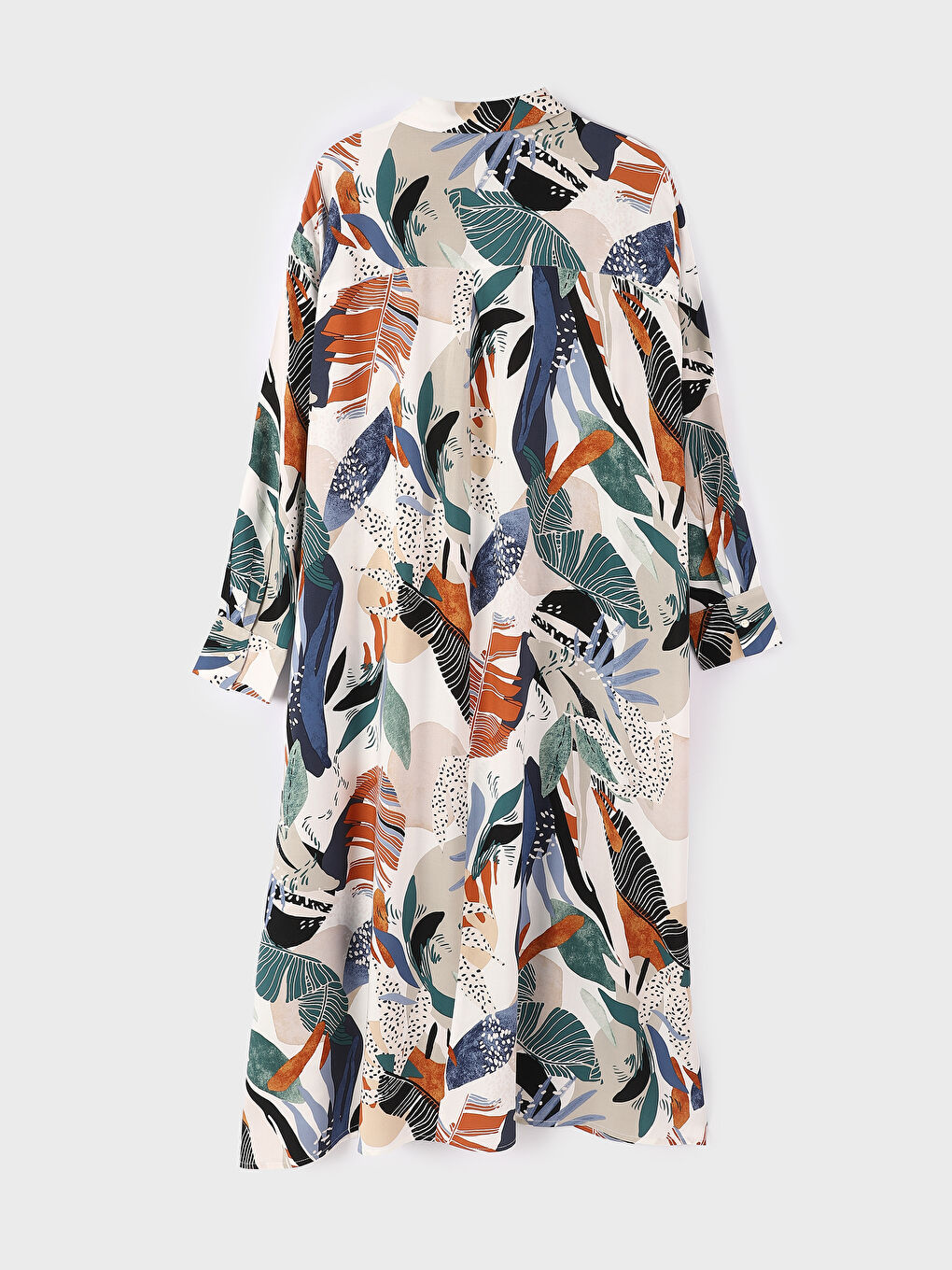 Collared Neck Patterned Long Sleeve Women's Dress-1