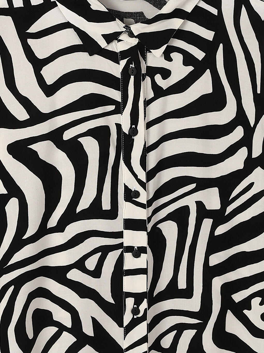 Collared Neck Patterned Long Sleeve Women's Dress-2