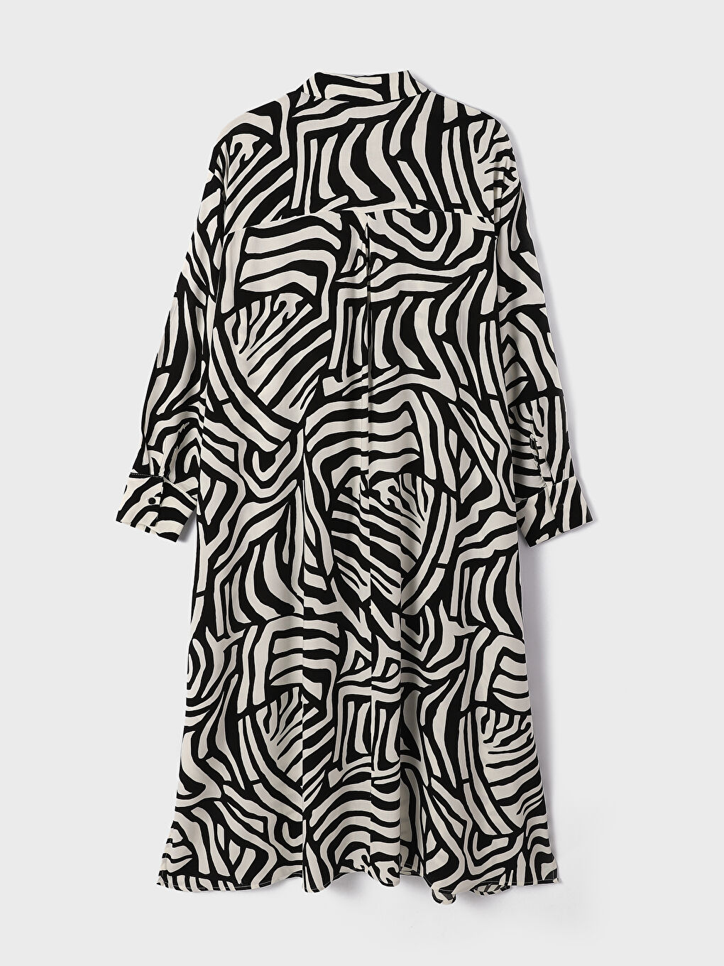 Collared Neck Patterned Long Sleeve Women's Dress-1