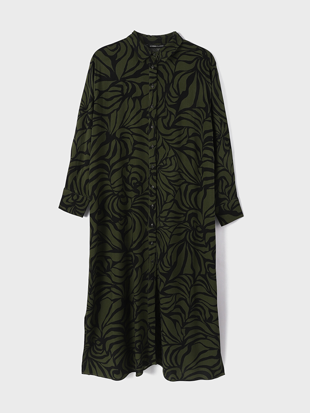 Collared Neck Patterned Long Sleeve Women's Dress
