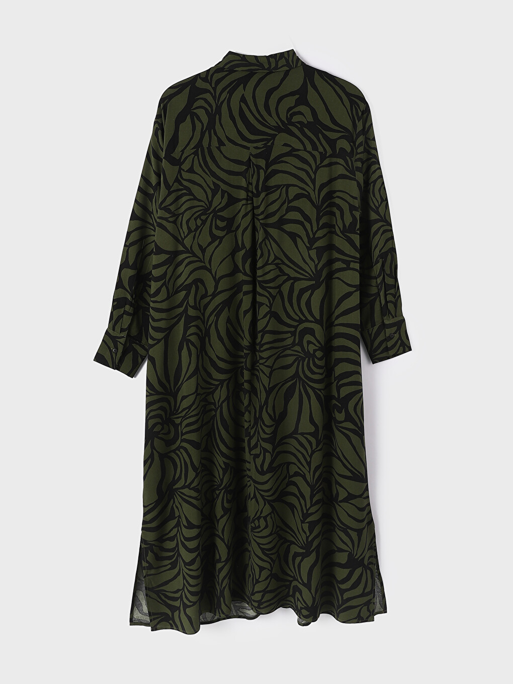 Collared Neck Patterned Long Sleeve Women's Dress-1