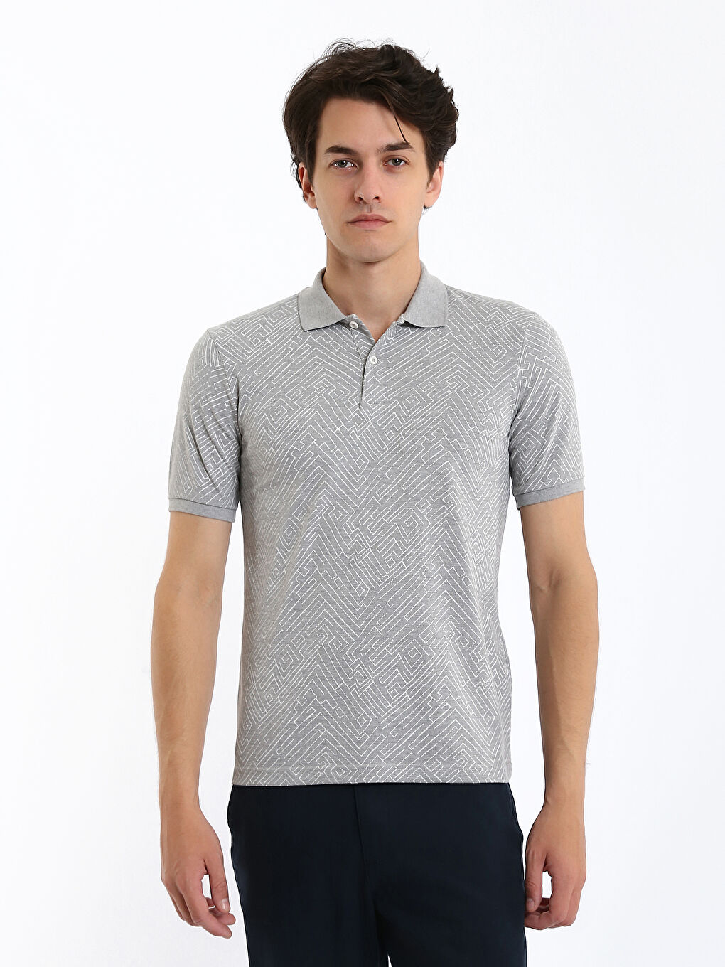 تي شيرت رجالي بنقشة بكم قصير وكول بولو-1