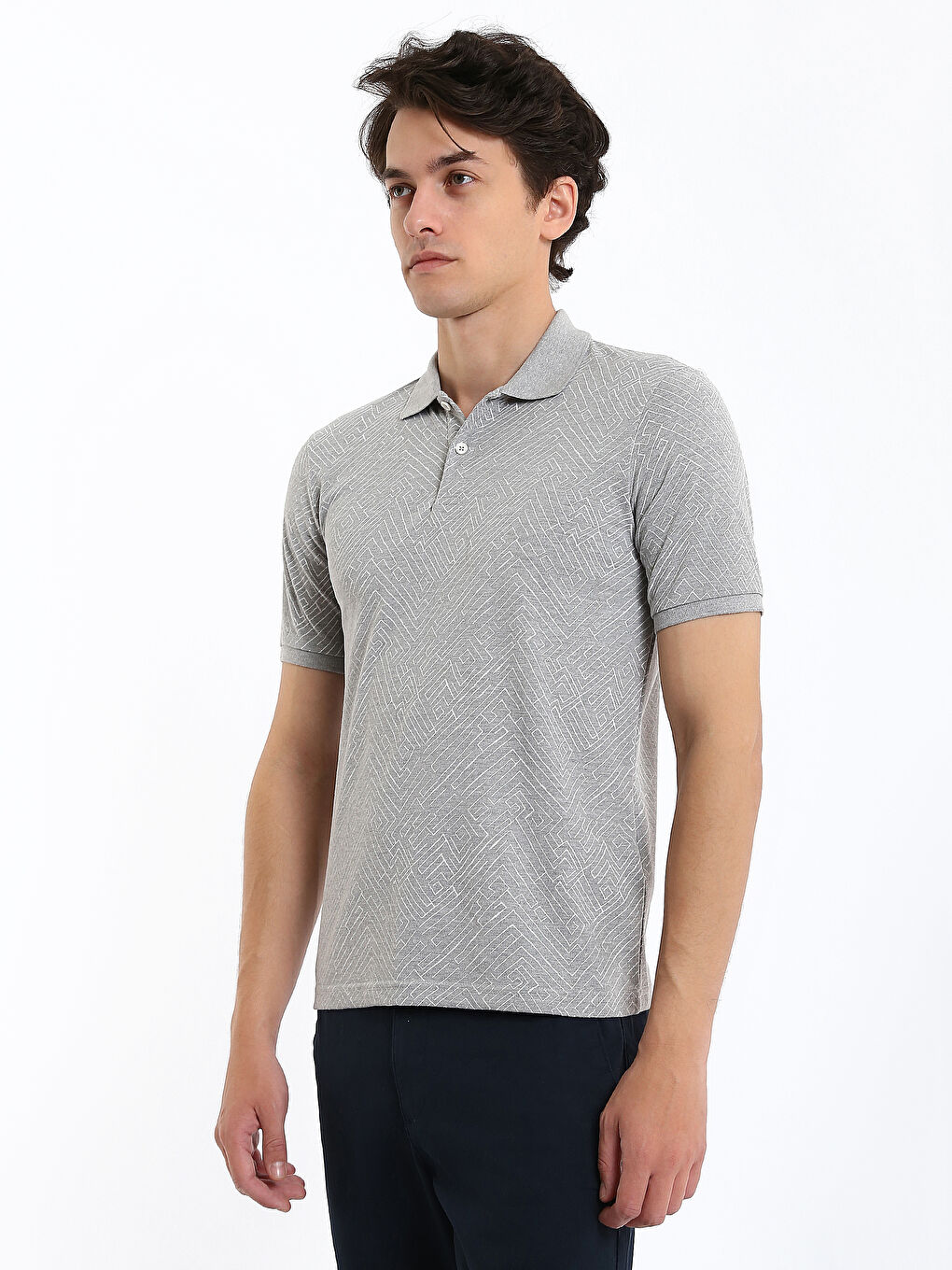 تي شيرت رجالي بنقشة بكم قصير وكول بولو-6