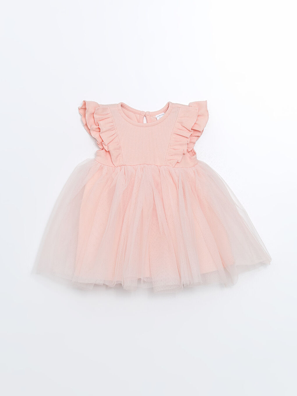 Pembe Bisiklet Yaka Tül Etekli Kız Bebek Elbise