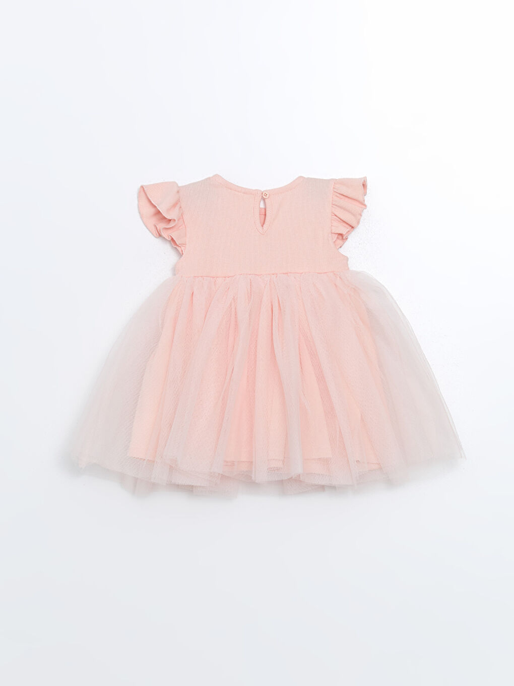 Pembe Bisiklet Yaka Tül Etekli Kız Bebek Elbise-1
