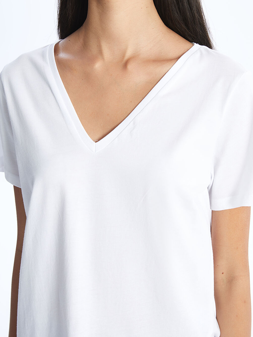V Neck Straight Short Sleeve Women T-Shirt -S47629Z8-KE8
