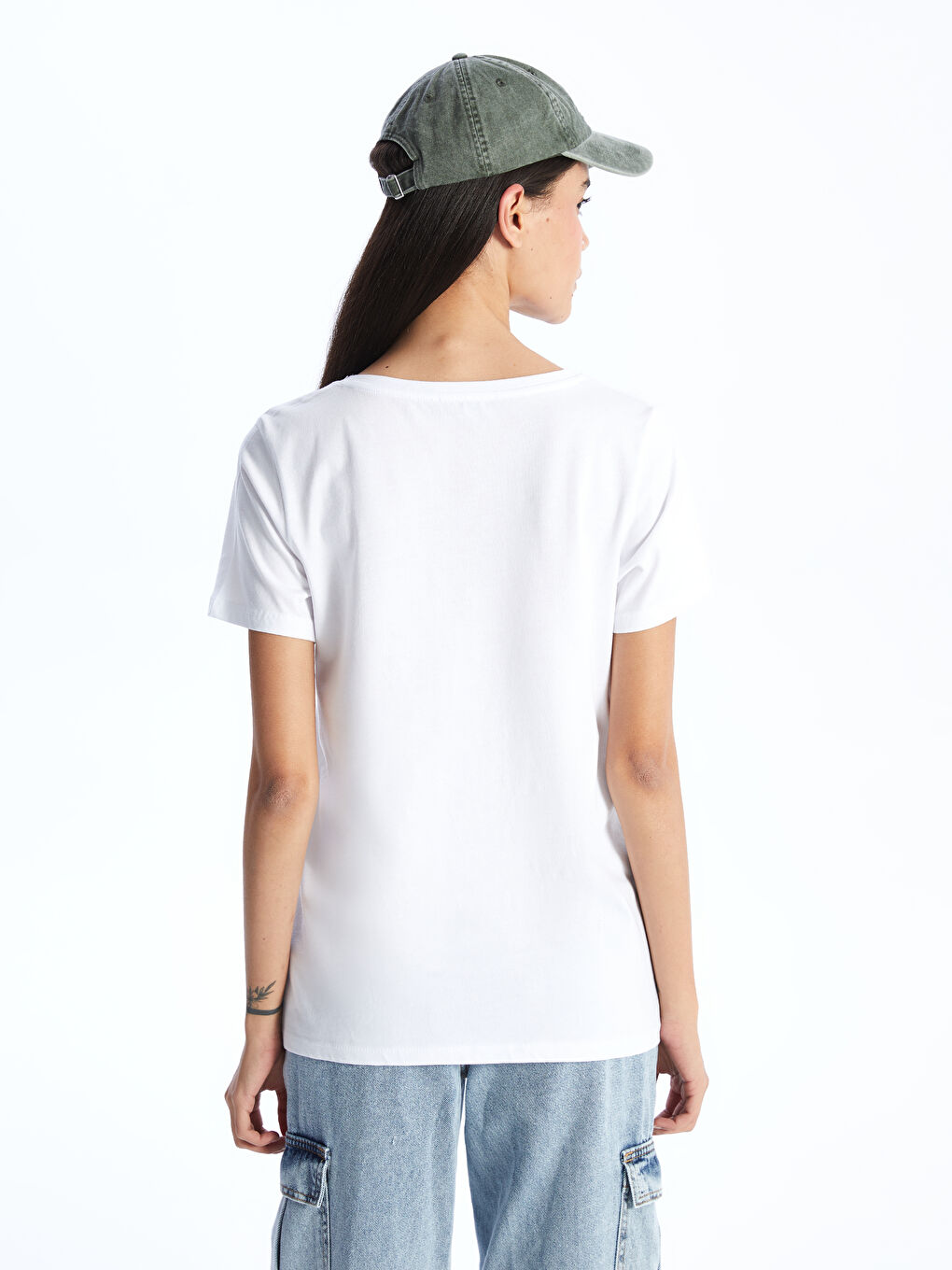 V Neck Straight Short Sleeve Women T-Shirt -S47629Z8-KE8