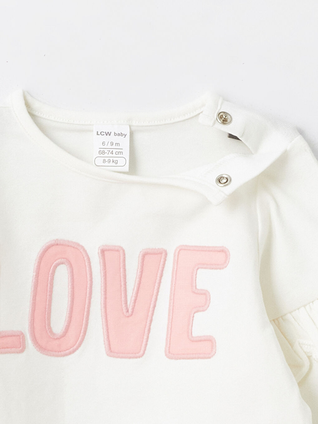 Ekru Bisiklet Yaka Uzun Kollu Baskılı Kız Bebek Bluz 2'li-1