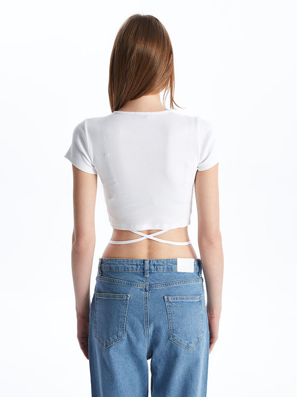 Crew Neck Plain Short Sleeve Women's Crop -S47685Z8-Q6K