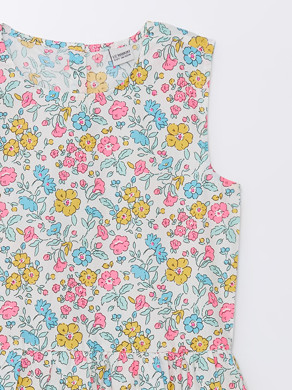 Ekru Bisiklet Yaka Desenli Kız Çocuk Elbise-1