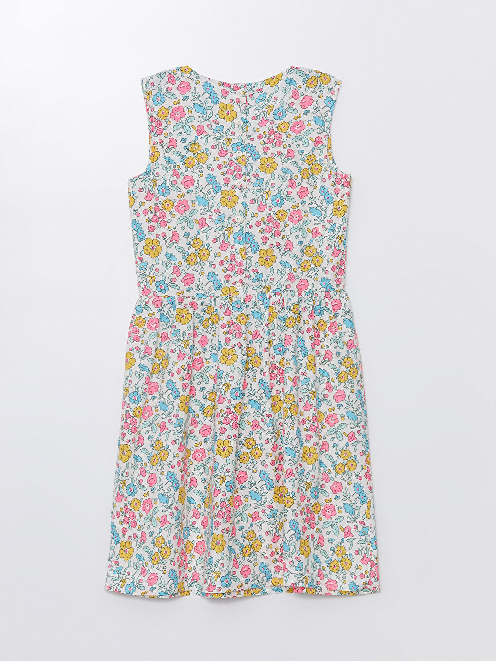 Ekru Bisiklet Yaka Desenli Kız Çocuk Elbise-2