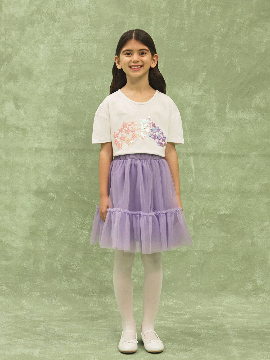 Crew Neck Sequins Embroidered Short Sleeve Girls T-Shirt -S47757Z4-Q6K