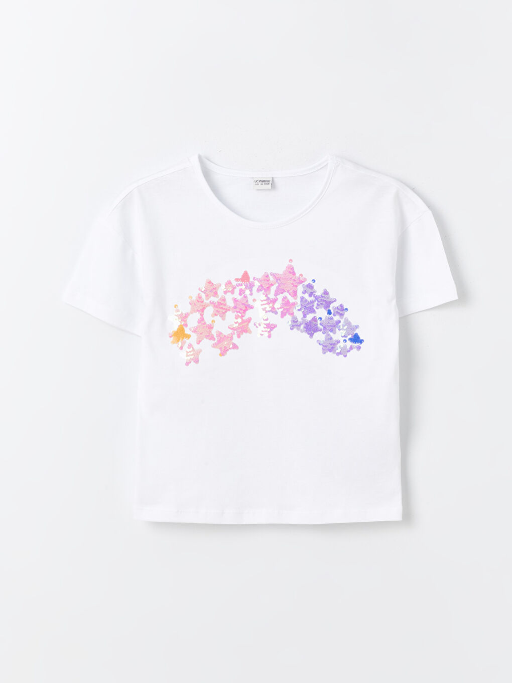 Crew Neck Sequins Embroidered Short Sleeve Girls T-Shirt -S47757Z4-Q6K