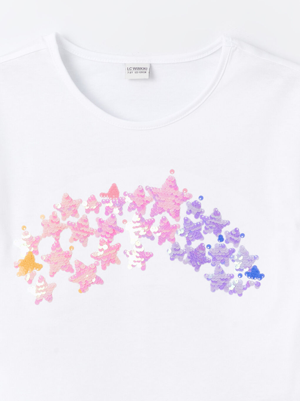 Crew Neck Sequins Embroidered Short Sleeve Girls T-Shirt -S47757Z4-Q6K