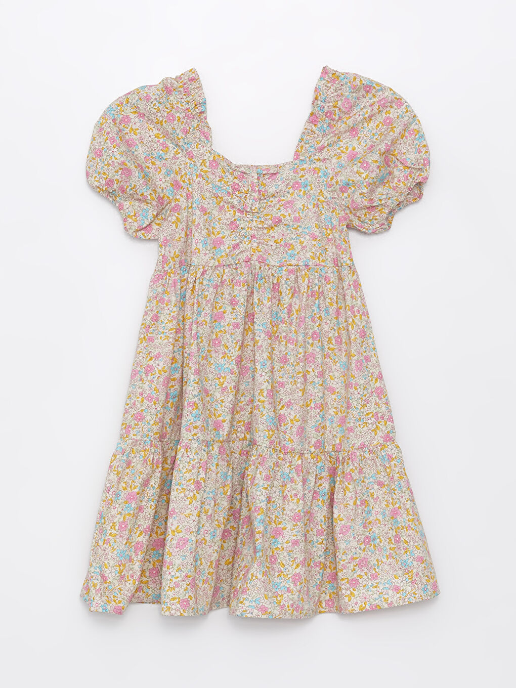 LCW Kids Square Collar Floral Short Sleeve Girls' Dress -S47807Z4-F9C