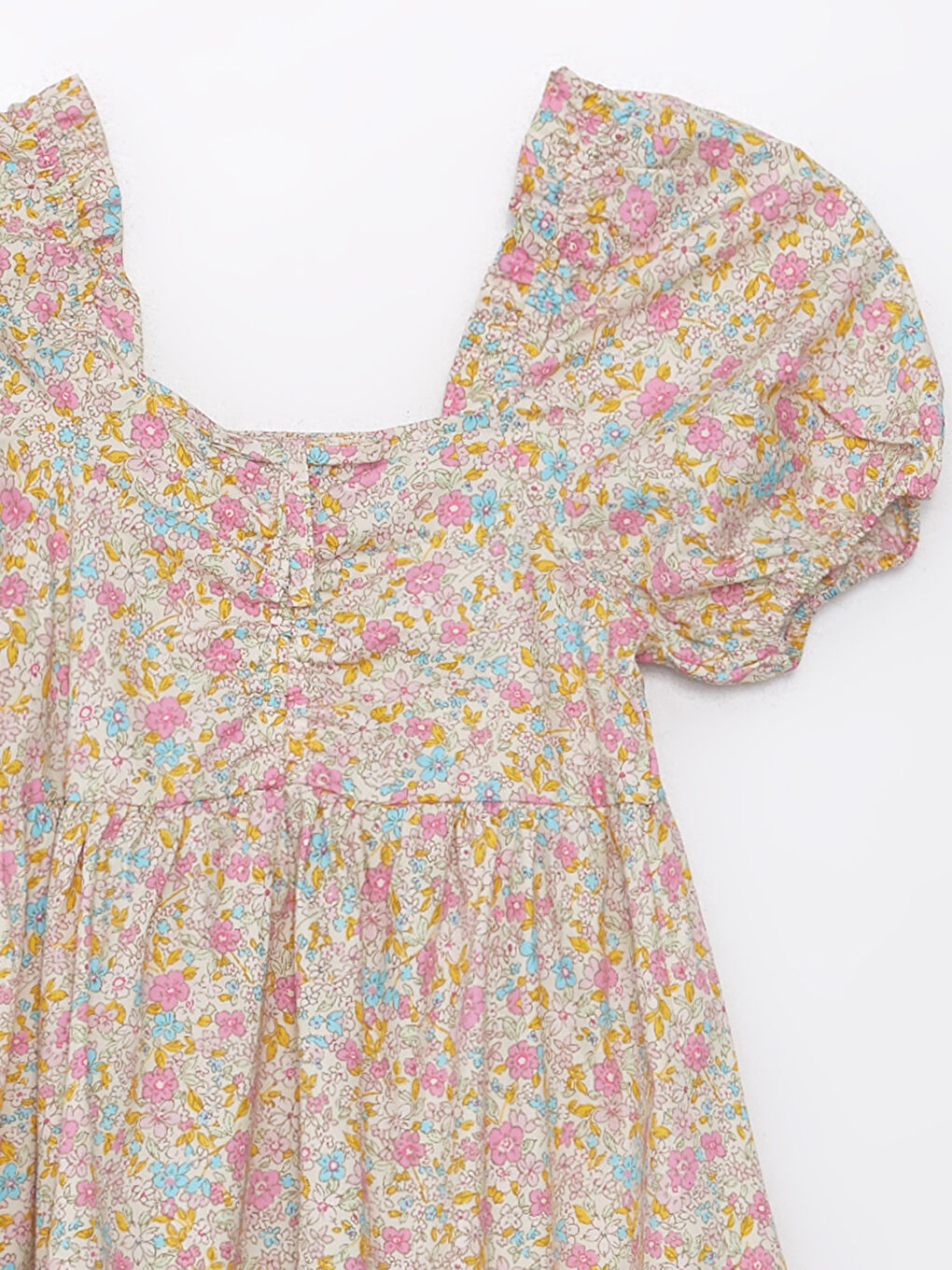 LCW Kids Square Collar Floral Short Sleeve Girls' Dress -S47807Z4-F9C