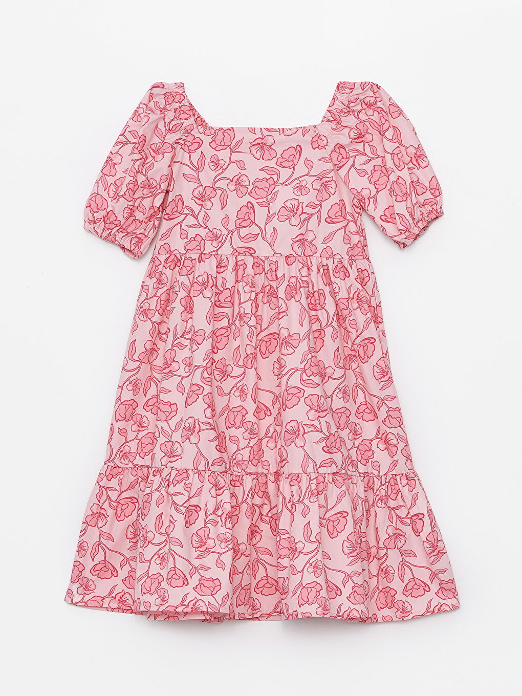 فستان للبنات بياقة مربعة مُزهر كم قصير